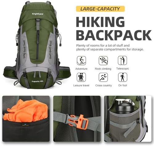 Army green waterproof camping backpack 60l — photo 4