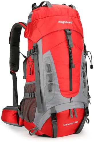 Red waterproof travel backpack 60l