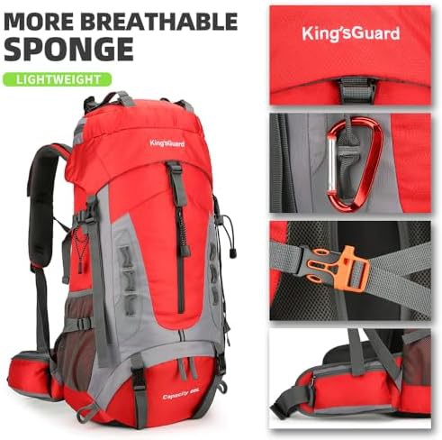 Red waterproof travel backpack 60l — photo 3