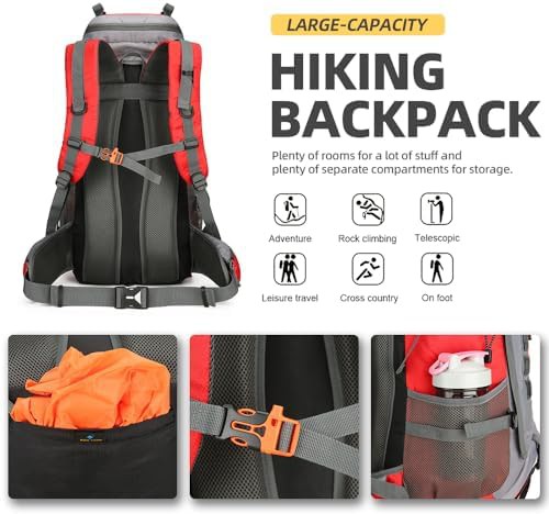Red waterproof travel backpack 60l — photo 4