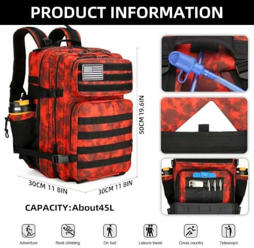 Red water pattern 45L tactical rucksack — photo 3