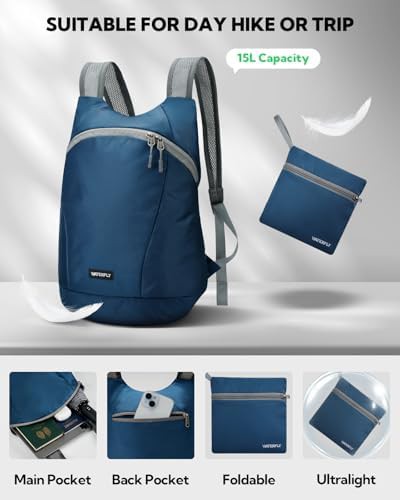 Foldable ultralight hiking backpack blue 15L — photo 3