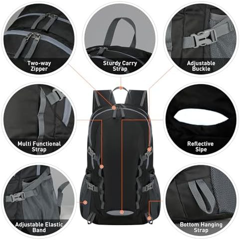 Black ultra lightweight 40L packable hiking backpack — photo 3