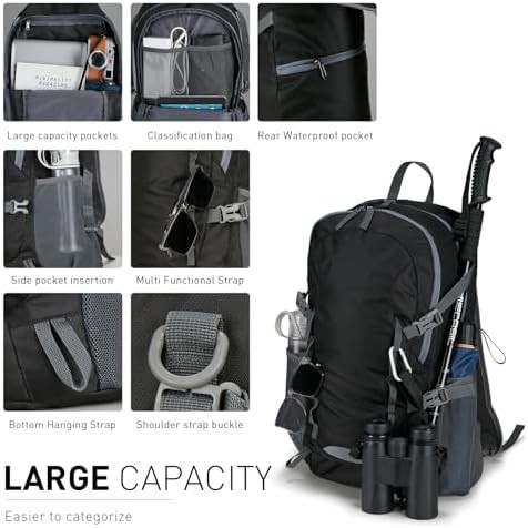 Black ultra lightweight 40L packable hiking backpack — photo 5