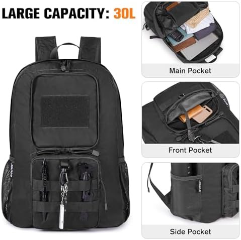 Black packable lightweight daypack 30l — photo 3