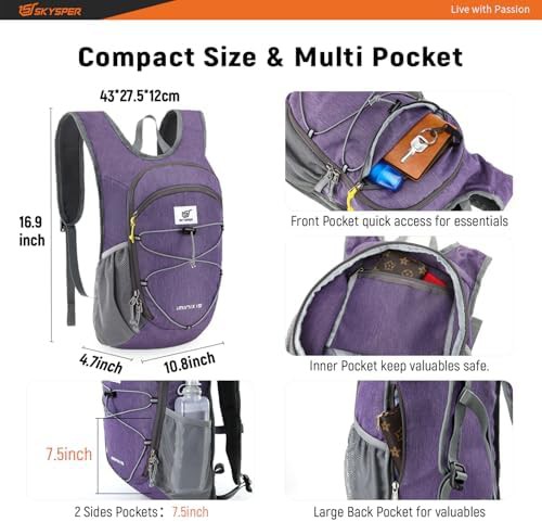 Purple foldable 15L hiking daypack — photo 3