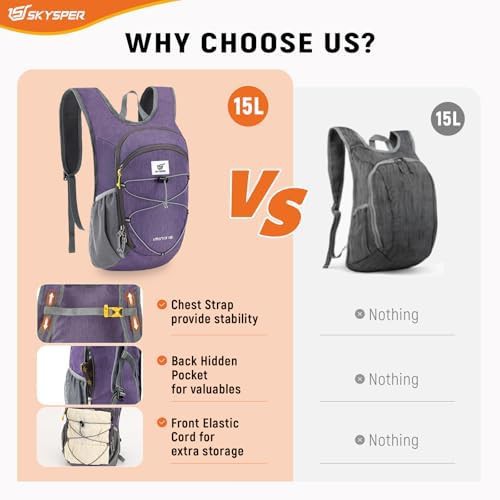 Purple foldable 15L hiking daypack — photo 5