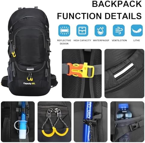 Black 60L Multi Compartment Hiking Backpack — photo 3
