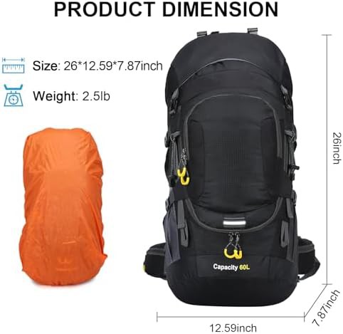 Black 60L Multi Compartment Hiking Backpack — photo 4