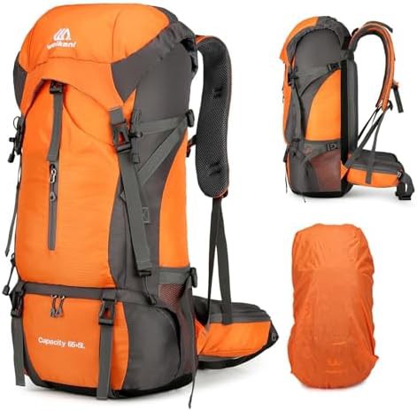Orange 70L Waterproof Travel Hiking Backpack