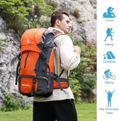 Orange 70L Waterproof Travel Hiking Backpack — photo 3