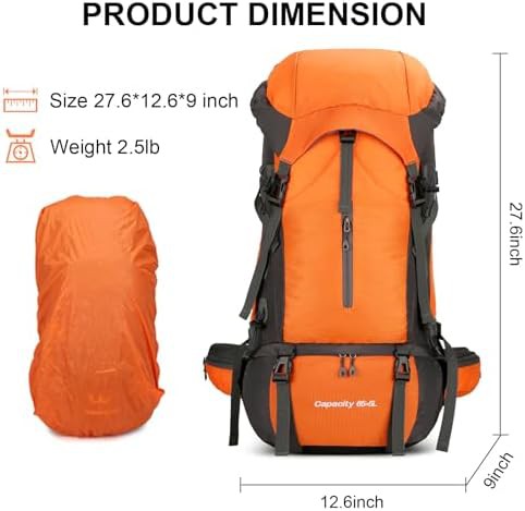 Orange 70L Waterproof Travel Hiking Backpack — photo 5