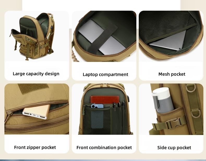 Khaki Nylon Canvas Tactical Knapsack — photo 4