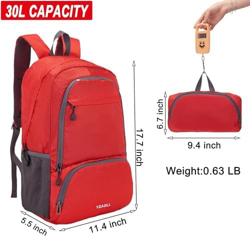 Burgundy 30L Foldable Hiking Backpack — photo 3
