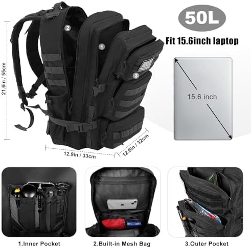 Black Fifty Liter Military Tactical Rucksack — photo 3