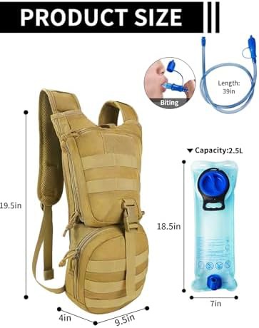 Khaki tactical hydration pack with water bladder — photo 3
