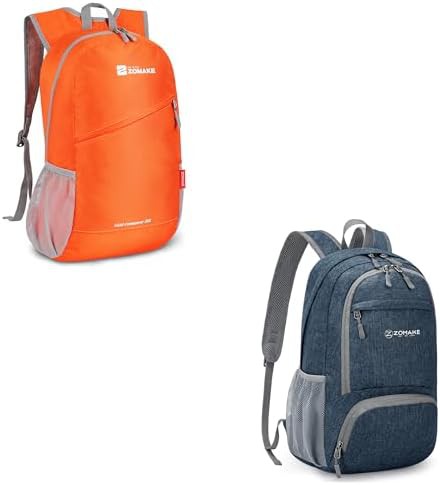 Orange and navy blue 20L foldable daypack