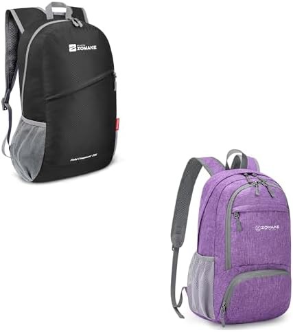 Black and light purple 20l foldable daypack