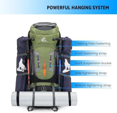Bseash 80L touring hiking backpack in army green — photo 5