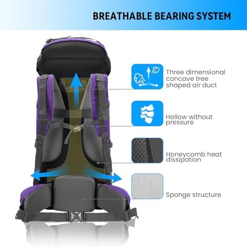 Bseash 80L touring hiking backpack in purple — photo 4