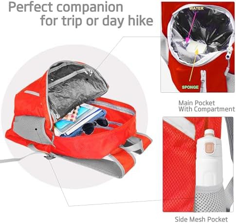 Red foldable waterproof hiking backpack 35l — photo 3