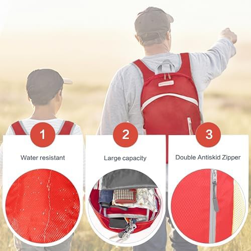 Red foldable waterproof hiking backpack 35l — photo 4