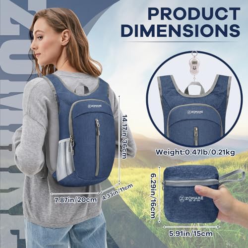 Navy blue 10l ultralight foldable daypack — photo 3