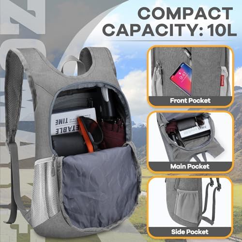 Grey and black 10l ultralight foldable backpack — photo 4