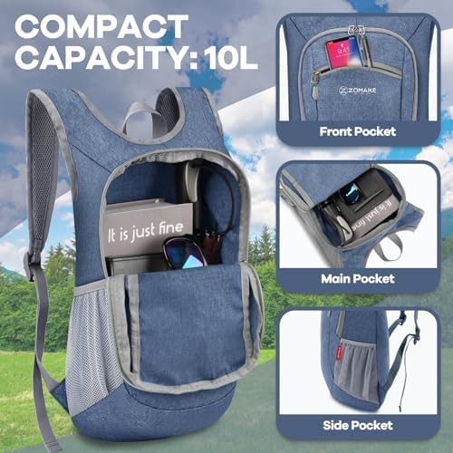 Navy blue and dark green 10l small hiking daypack — photo 4
