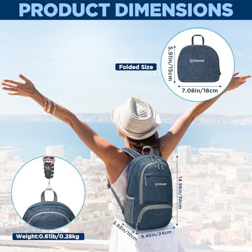 Light purple and navy 10l foldable daypack — photo 3