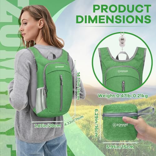 Dark green and pink 10l ultralight backpack — photo 4