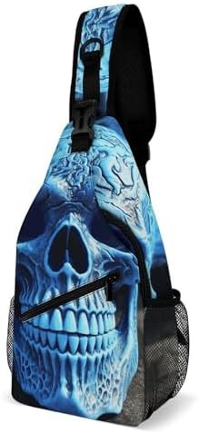 WSOIHFEC 3D print blue skull sling bag