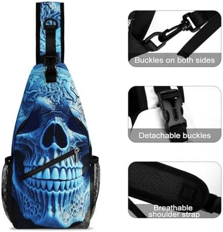 WSOIHFEC 3D print blue skull sling bag — photo 3