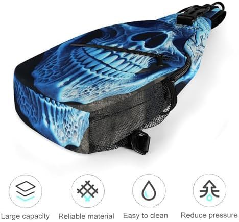 WSOIHFEC 3D print blue skull sling bag — photo 5