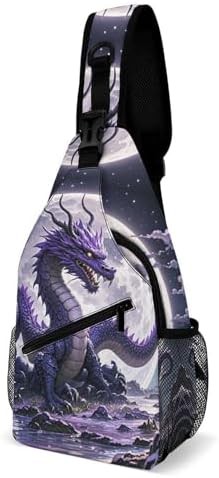 Purple dragon and moon sling backpack