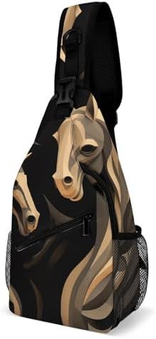 Wood carving horse chest sling bag