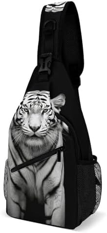 Black white tiger sling backpack