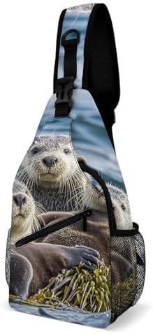Sea otter family chest sling bag