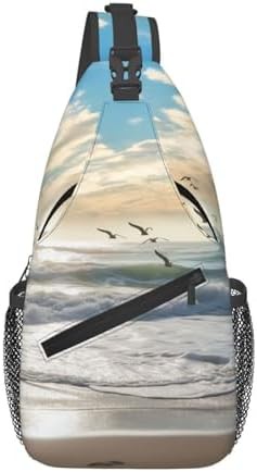 Blue waves on the beach sling backpack