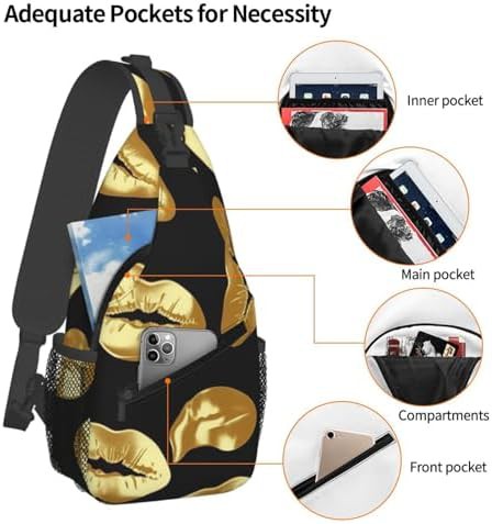 Gold lips crossbody sling backpack for travel — photo 3