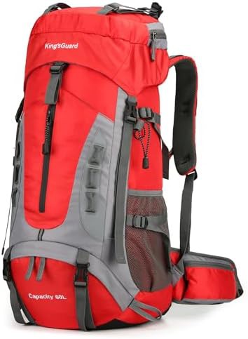 Red waterproof 60l hiking backpack