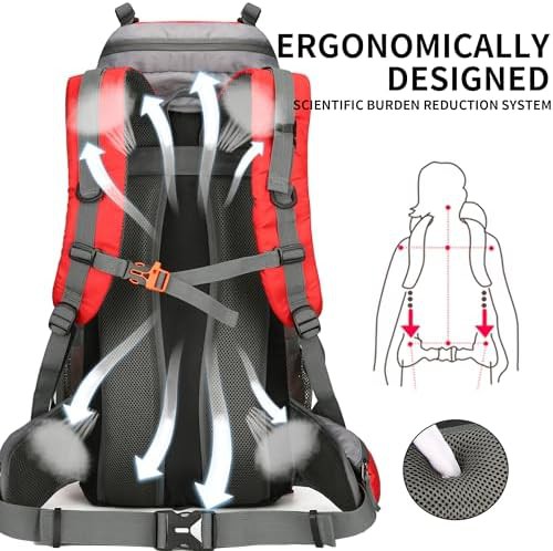Red waterproof 60l hiking backpack — photo 4