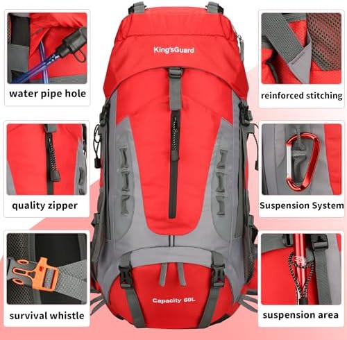 Red waterproof 60l hiking backpack — photo 5