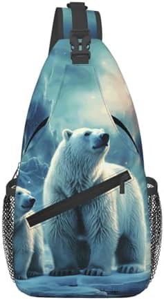 Polar bears northern lights sling daypack