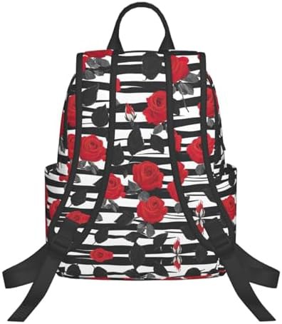 Black white stripes red rose backpack — photo 3