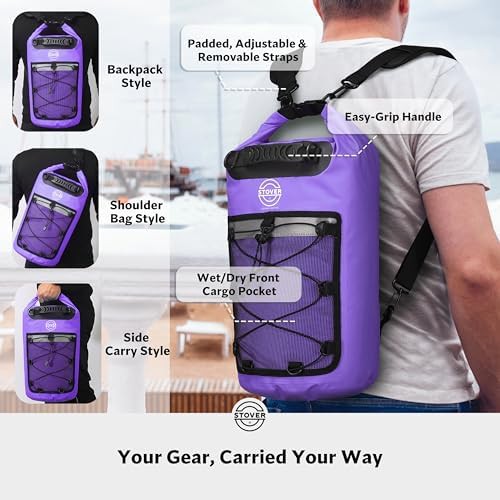 Purple waterproof dry backpack 10L capacity — photo 3