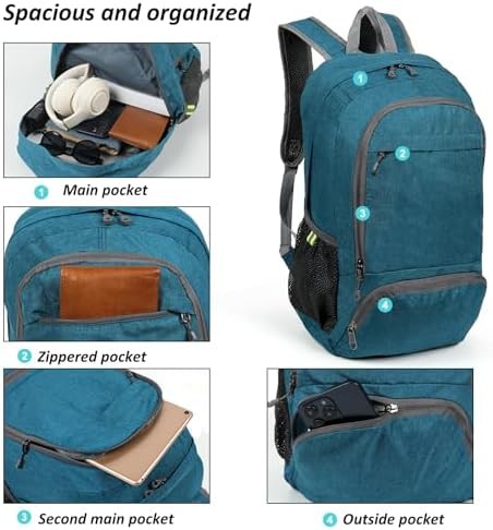 Teal blue 25L ultralight packable hiking daypack — photo 5