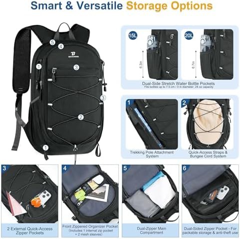 Water resistant black 15L hiking daypack — photo 3