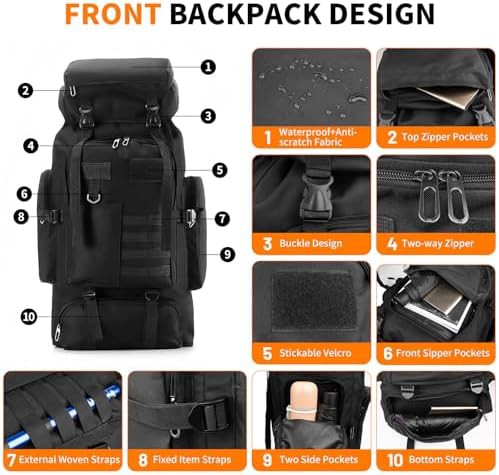 Black 80L military tactical rucksack — photo 4