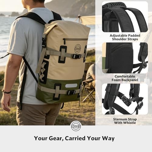 Army green waterproof dry backpack 40L — photo 4